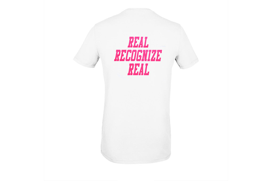 NEON PINK REAL RECOGNIZE REAL WHITE TEE